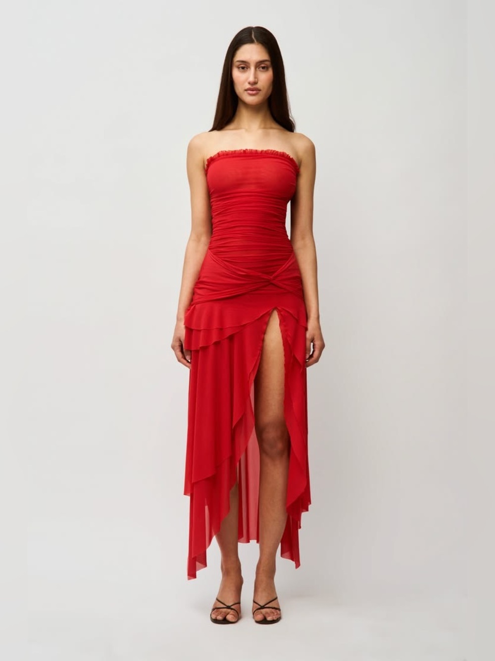 Guizio Lyla Twist Dress Red Strapless Large